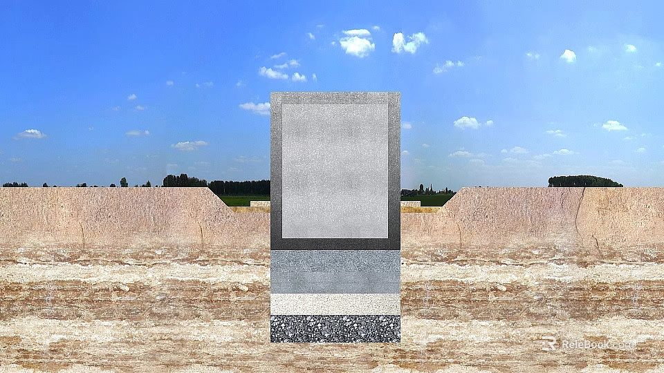 Cross Section View of Underground Soil Layers and Foundation Structure Under Blue Sky 3d model 