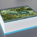 Realistic Sand Table Model Featuring Green Terrain Water Body And LED Lighted Base 3d model