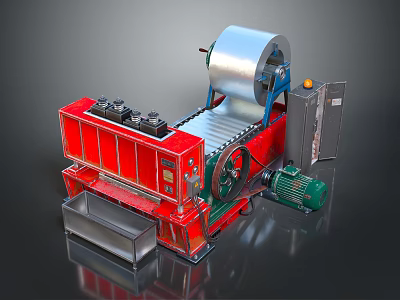 Red Industrial Processing Machine Featuring Silver Roller Green Motor And Black Components 3d model