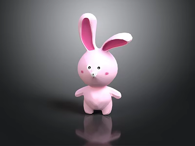 Pink Rabbit Toy 3D Model With Long Ears Round Face And Blush 3d model
