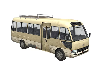 Cream Colored Vintage Bus With Roof Rack And Retro Exterior Design 3d model