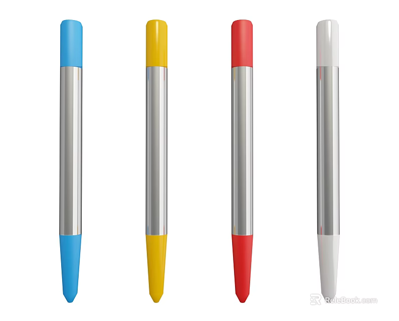 Different Colored Pens With Silver Body Blue Yellow Red White Design 3d model 