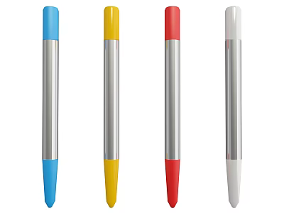 Different Colored Pens With Silver Body Blue Yellow Red White Design 3d model