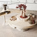 Modern Coffee Table With Marble Surface Decorative Plants Books And Cup