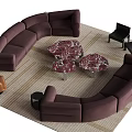 Purple Modular Sofa and Round Marble Coffee Table Set with Accent Chairs and Area Rug