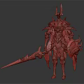 Elaborate Fantasy Armored Warrior Character with Green Gold Armor Sword and Shield