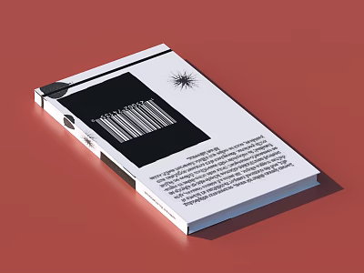 White Cover Book With Black Barcode And Starburst Design On Red Background 3d model