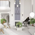Modern Loft Living Room With Chandelier Gray Sofas Rug And Plants