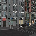Urban Commercial Street With Historic Buildings Shops Traffic Lights And Pedestrian Crosswalk