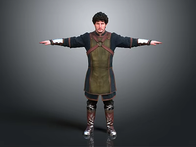Man In Traditional Costume With Arms Outstretched Standing Against Gray Background 3d model