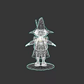 3D Model Game Movie Character Wizard with Green Pointed Hat Green Robe Scarf and Wand