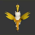 White Pegasus Figure With Orange Yellow Wings Tail And Hooves On Dark Background