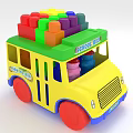 Colorful Building Blocks Shaped Yellow School Bus Toy For Learn And Play