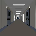Modern Elevator Corridor With Silver Doors Ceiling Lights And Smooth Floor 3d model