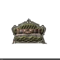 Elegant Classic Double Bed with Carved White Headboard Green Tufted Upholstery Decorative Pillows and Basket