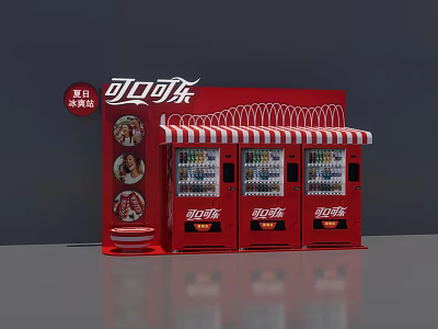Coca Cola Red Vending Machines With Striped Awning And Beverage Displays 3d model