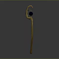 Yellow Abstract Sculpture With Curved Stem And Glass Eye Sphere