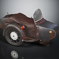 Vintage Motorcycle Sidecar With Leather Seat Windshield Retro Metal Body And White Wheel Hub
