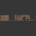 Ruined Red Brick Structure With Broken Walls And Overgrown Grass Foundation