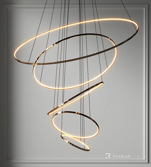 Modern Multiple Circular Rings Chandelier Featuring Illuminated LED Lights And Metal Structure 3d model 