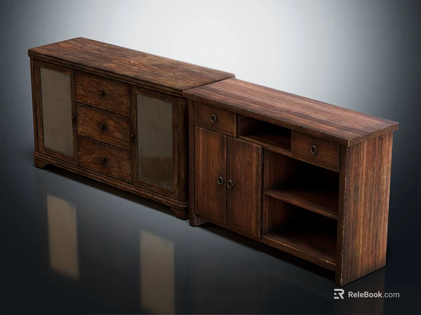 Modern Solid Wood TV Stand With Drawers Glass Doors Cabinets And Storage Space 3d model 
