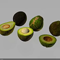 Fresh Ripe Avocados Whole and Halved with Green Flesh and Pit