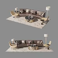Modern Sofa and Coffee Table Combination in Living Room With Accent Chairs and Floor Lamps