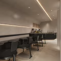 Elegant Modern Restaurant Interior With Black Bar Counter And Warm Ambient Lighting