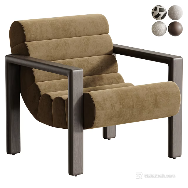 Modern Brown Suede Upholstered Single Sofa With Solid Wood Armrests For Cozy Living Room 3d model 