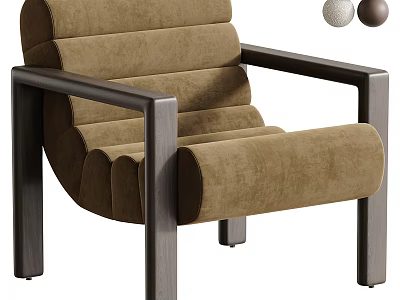 Modern Brown Suede Upholstered Single Sofa With Solid Wood Armrests For Cozy Living Room 3d model