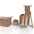 Natural Wooden Furniture Collection With Storage Units Shelves And Cushioned Bench
