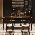 Wooden Dining Table With Chairs Table Runner Vase Fruits And Wine Glasses