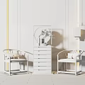 Elegant Modern Chinese Style Armchairs With Chest Of Drawers Decorative Panel And Hanging Lamp