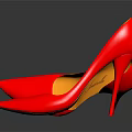 Red Pointed Toe High Heels With Stiletto Heel Orange Sole On Shiny Reflective Surface