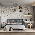 Cozy Modern Children's Room Interior With Decorative Wall Stuffed Toys And Desk