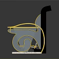 Modern Display Stand With Transparent Glass Top Golden Trim Black Pillars And White Items