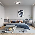 Modern Kids Room Interior With Bed Pillows Stuffed Toys Cloud Ceiling Light And Rug