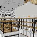 Yulan Bakery Modern Exterior With Glass Windows Wooden Floor Tree Outside Bread Racks Bar Stools