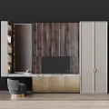 Modern TV Background Wall Design With Wooden Panels Storage Cabinets And Gold Accents