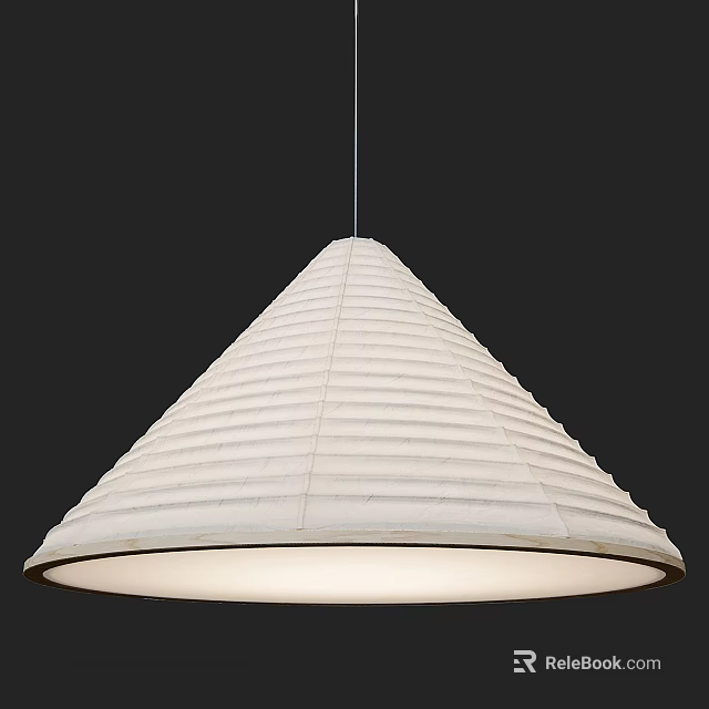 White Conical Striped Paper Chandelier Hanging With Soft Lighting On Dark Background 3d model 