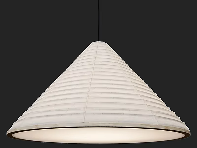 White Conical Striped Paper Chandelier Hanging With Soft Lighting On Dark Background 3d model