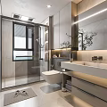 Modern Bathroom Interior Design With Glass Shower Partition Vanity Mirror And Plants