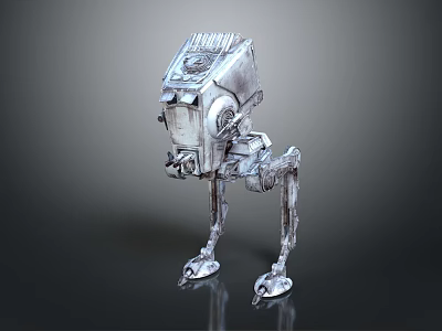 Silver Armored Four Legged Mechanical Creature Walker With Metallic Body And Robotic Legs 3d model