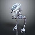Silver Armored Four Legged Mechanical Creature Walker With Metallic Body And Robotic Legs