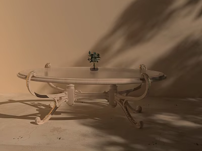 Elegant Dining Table Set With Glass Top Carved Legs And Small Plant 3d model