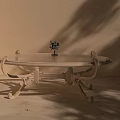Elegant Dining Table Set With Glass Top Carved Legs And Small Plant
