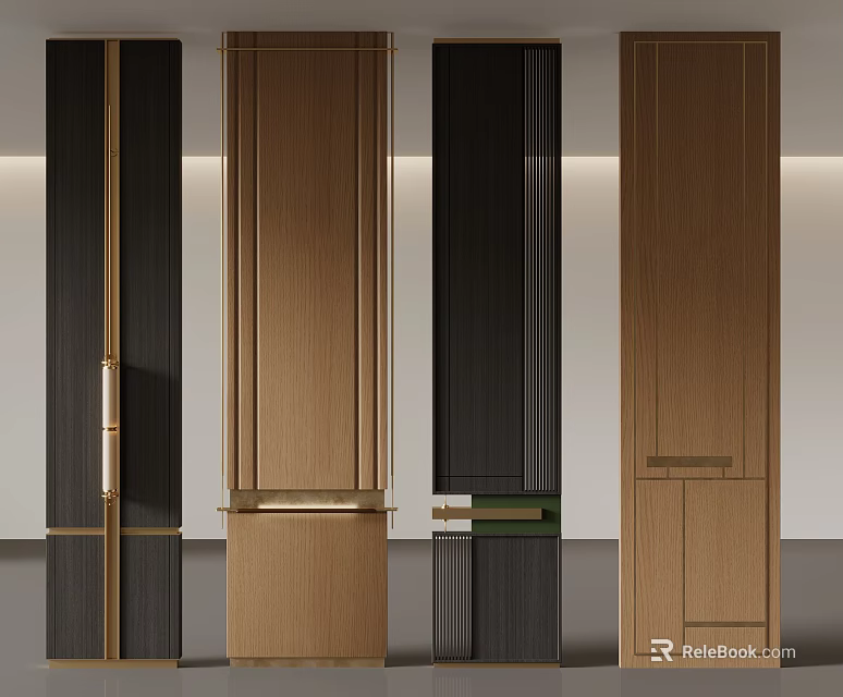Modern Wooden And Black Wall Panels Featuring Contemporary Design Elements And Styles 3d model