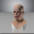 Bald Character Bust Sculpture With Detailed Facial Features On White Base Against Gray Gradient Background