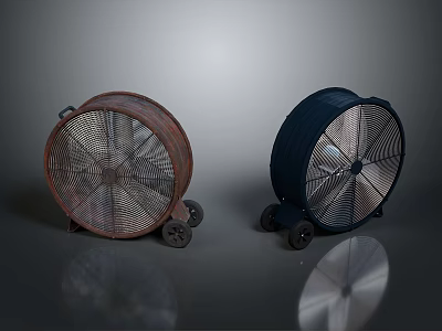 Two Laptop Cooling Fans With Brown And Dark Blue Design And Wheels For Computers 3d model