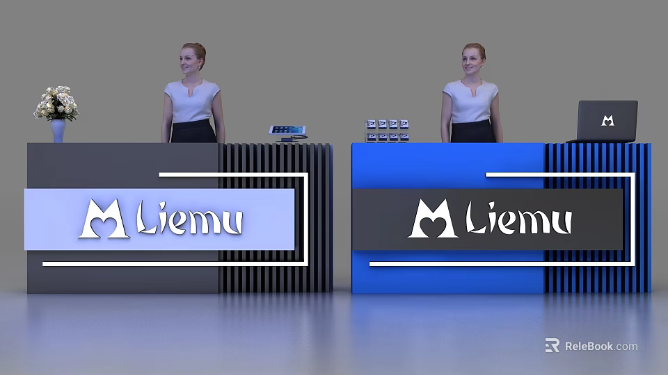 Modern Liemu Reception Desks With Professional Staff And Logo Display Design 3d model 